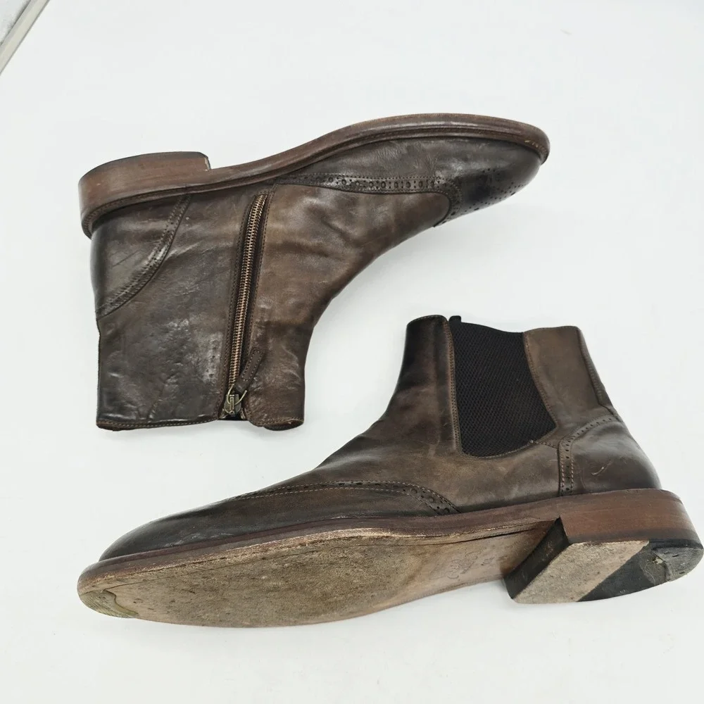 Johnston & Murphy Chelsea Boots Mens 11.5 Bryson Leather Wingtip Brown Zip Italy